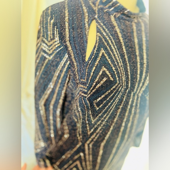 En Focus Studio size 10 embellished blue and gold metallic formal dress. - Picture 3 of 9